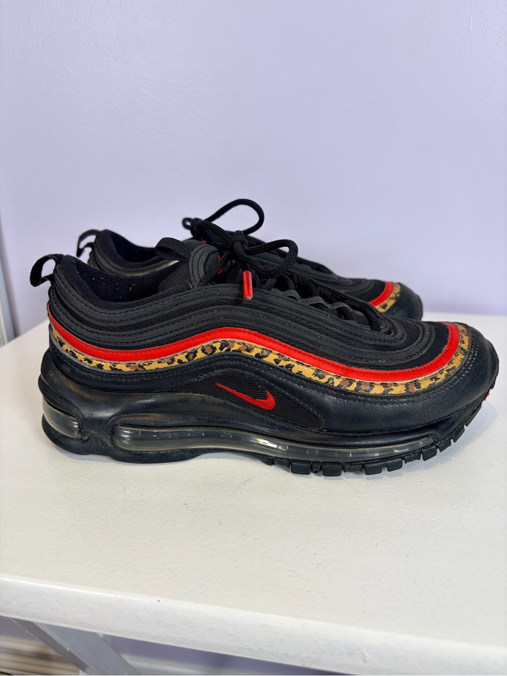 Nike Womens Air Max 97 Leopard Pack Black/Red Athletic Sneakers Size 6